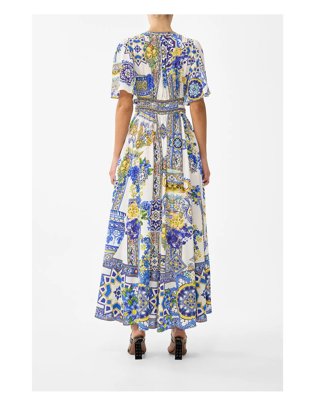 SHAPED WAISTBAND DRESS WITH FLUTTER SLEEVES