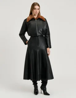 SHEARLING LEATHER MIDI SKIRT