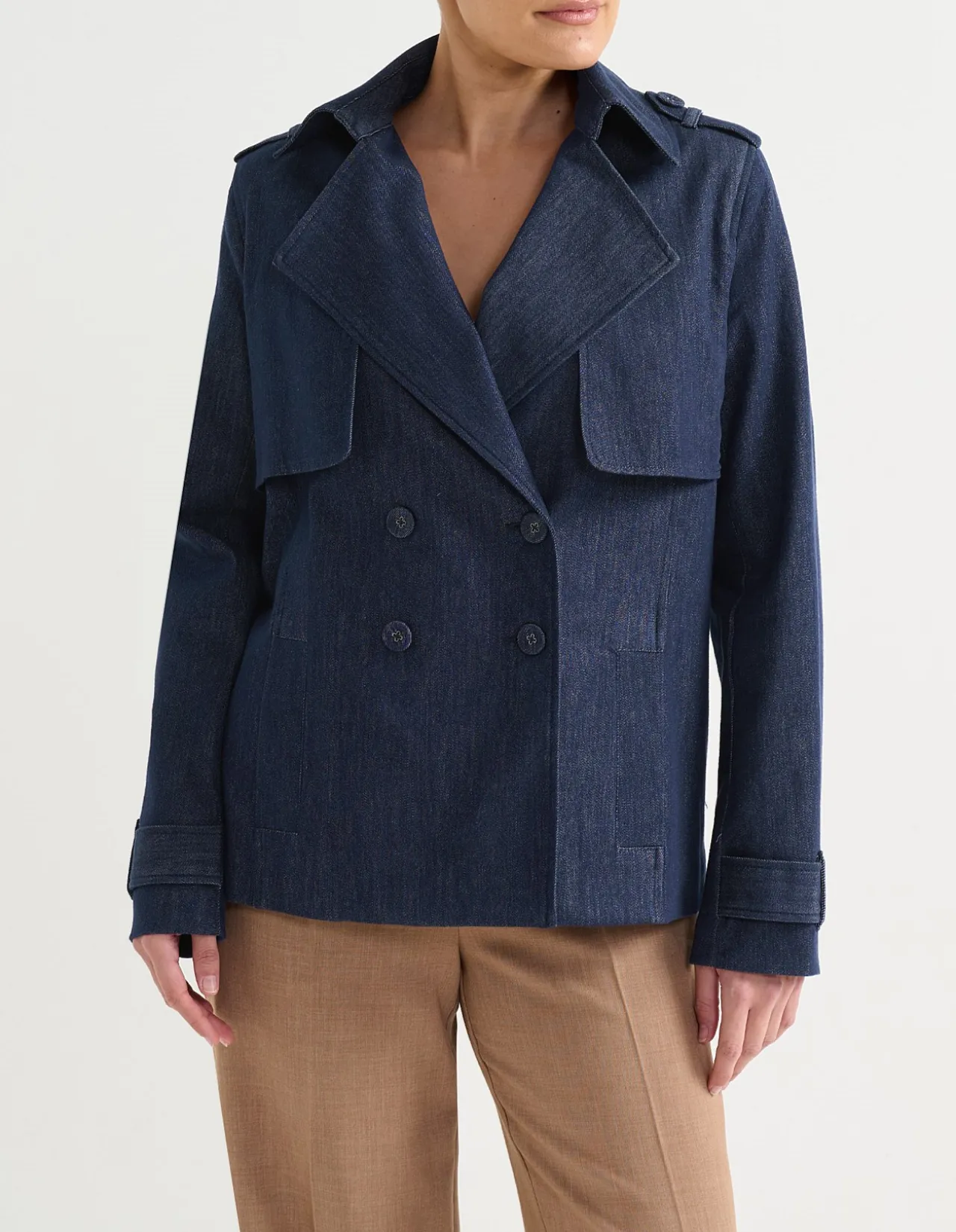 SHORT DENIM TRENCH COAT