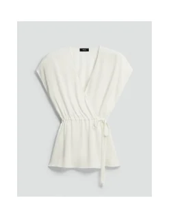 Short-Sleeve Wrap Top in Silk Georgette