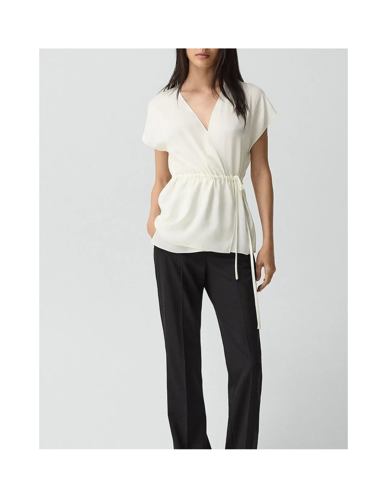 Short-Sleeve Wrap Top in Silk Georgette