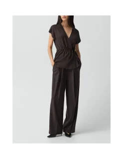 Short-Sleeve Wrap Top in Silk Georgette