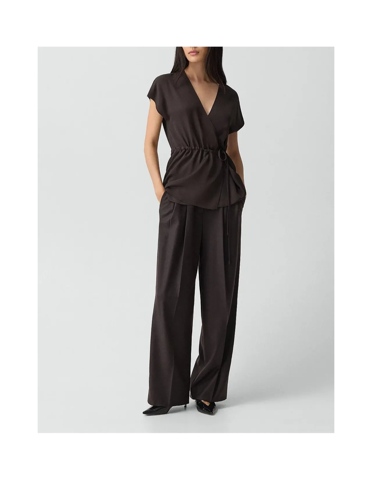 Short-Sleeve Wrap Top in Silk Georgette