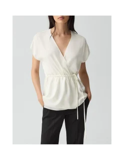 Short-Sleeve Wrap Top in Silk Georgette