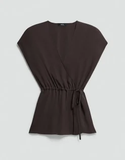 Short-Sleeve Wrap Top in Silk Georgette