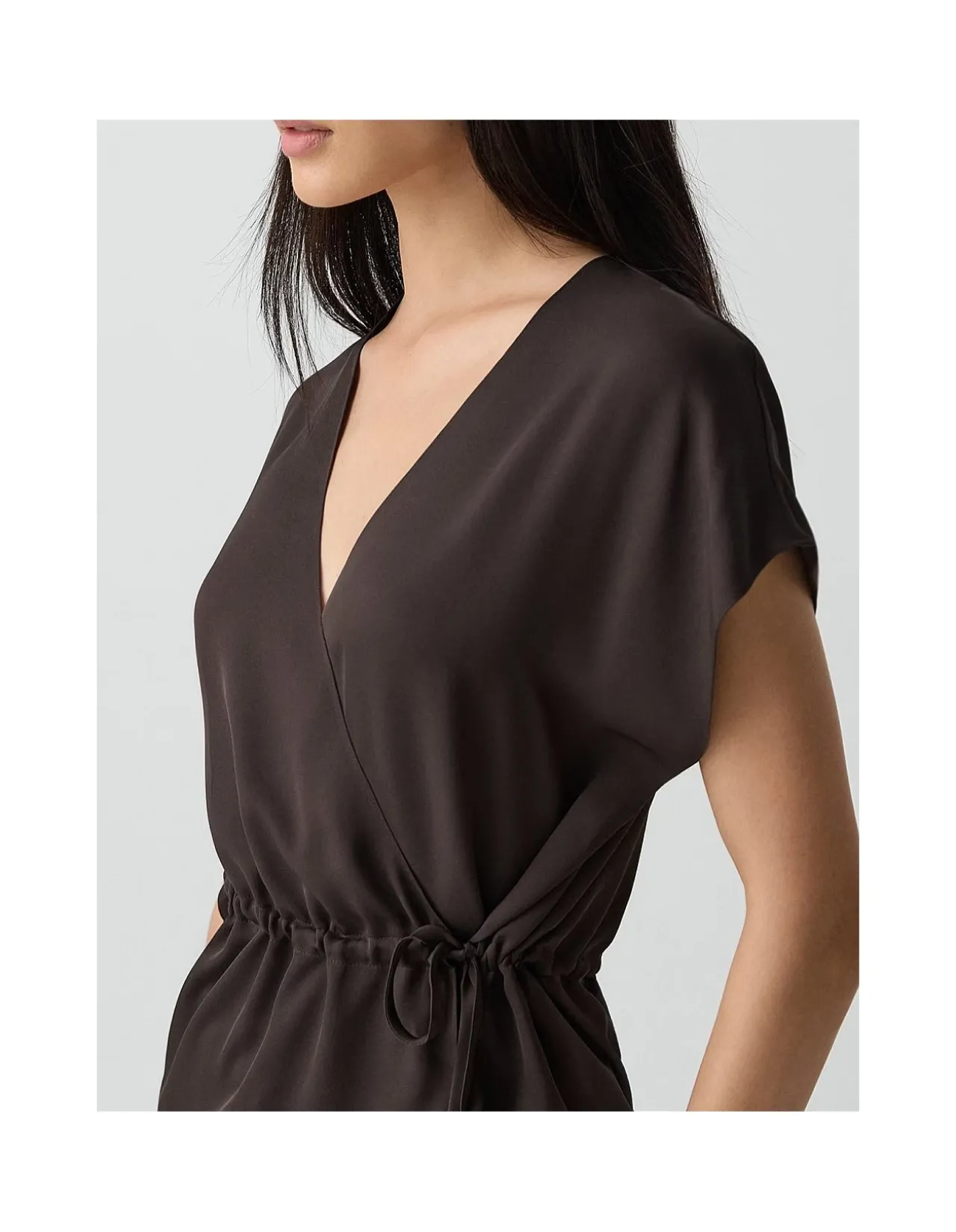 Short-Sleeve Wrap Top in Silk Georgette
