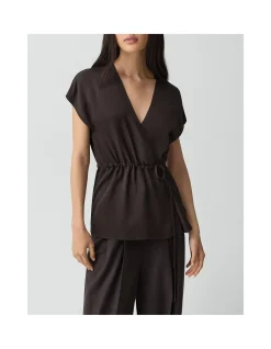 Short-Sleeve Wrap Top in Silk Georgette