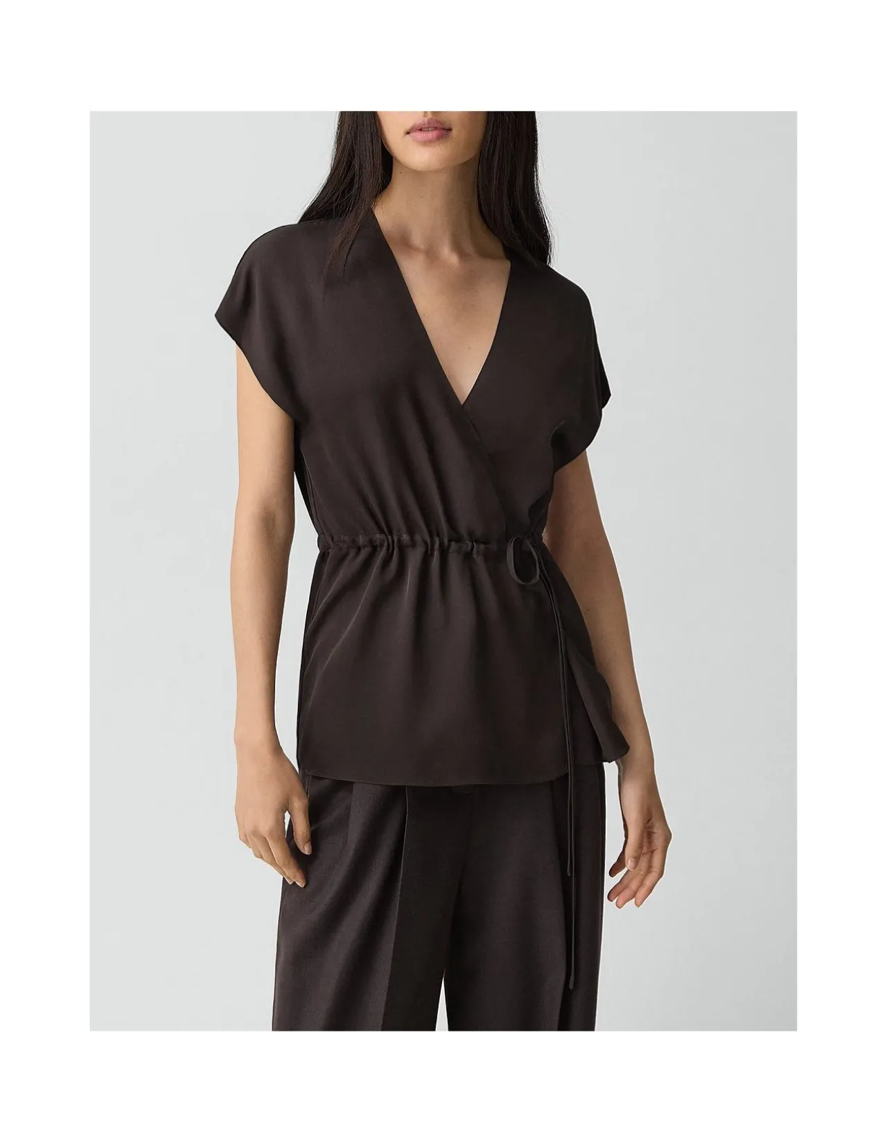 Short-Sleeve Wrap Top in Silk Georgette