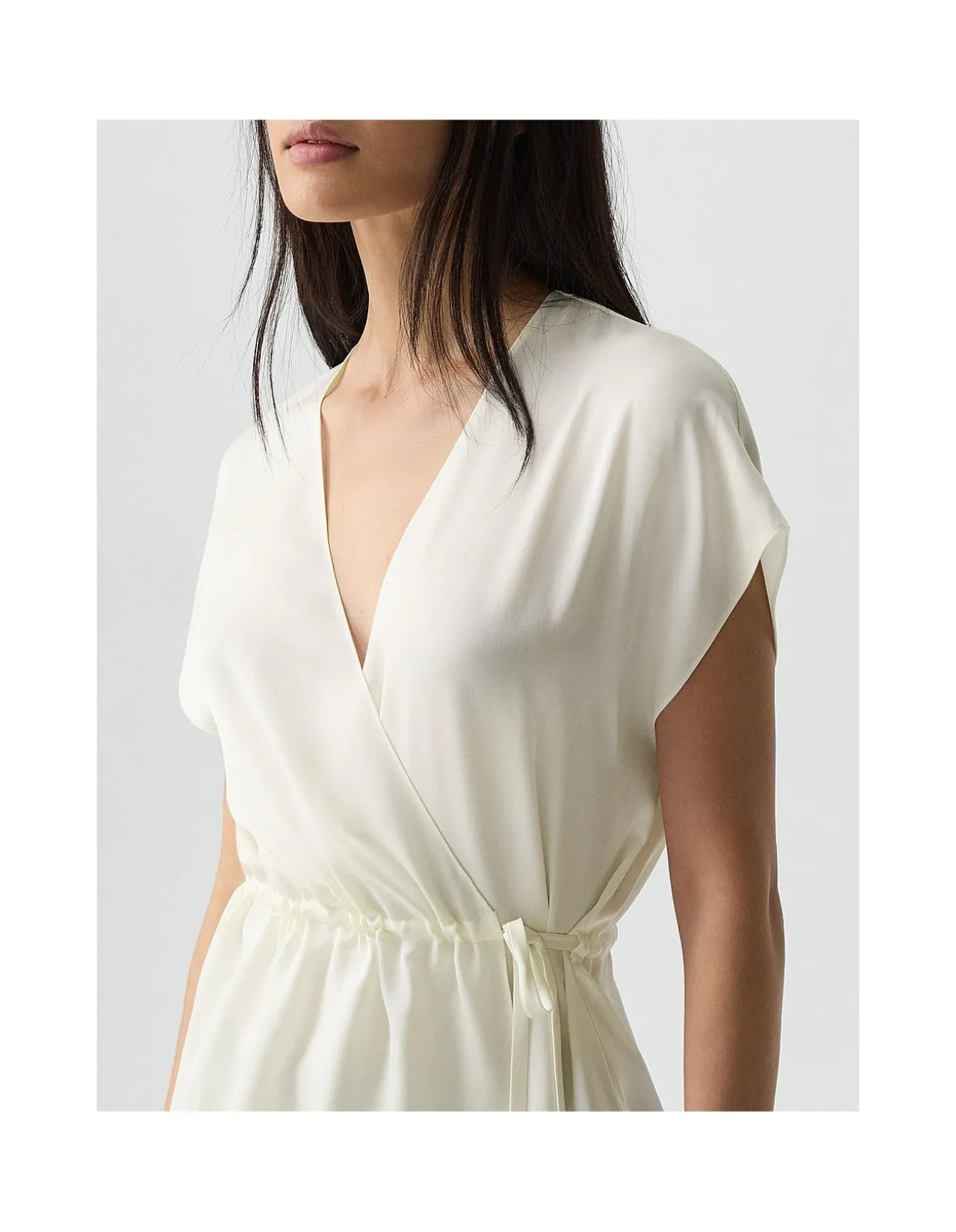 Short-Sleeve Wrap Top in Silk Georgette