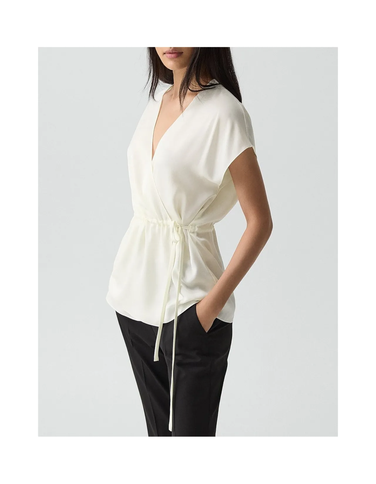 Short-Sleeve Wrap Top in Silk Georgette