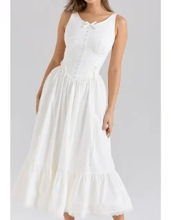 SIENNA COTTON LACE UP MIDI DRESS
