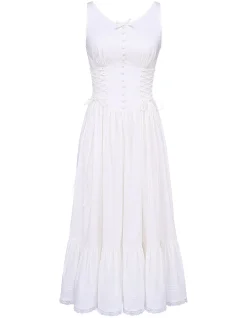 SIENNA COTTON LACE UP MIDI DRESS