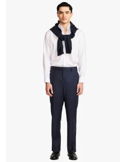 SLACK TROUSER - WOOL IN NAVY TONAL WITH MICRO HOUNDSTOOTH