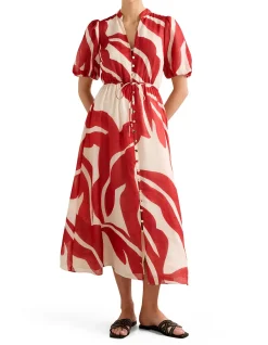 SOPHIE PUFF SLEEVES MIDI DRESS