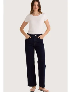 Straight Leg Indigo Stretch Denim Jeans