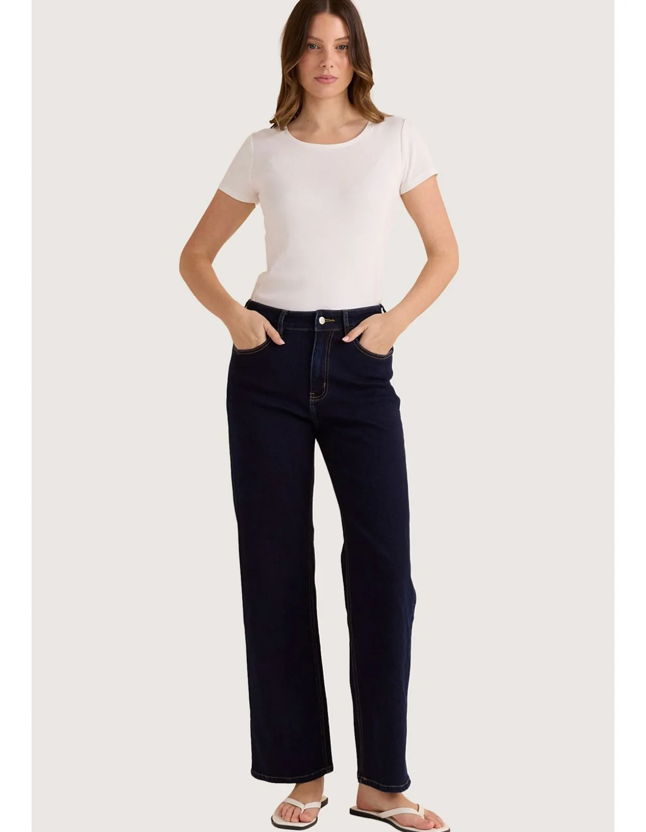 Straight Leg Indigo Stretch Denim Jeans