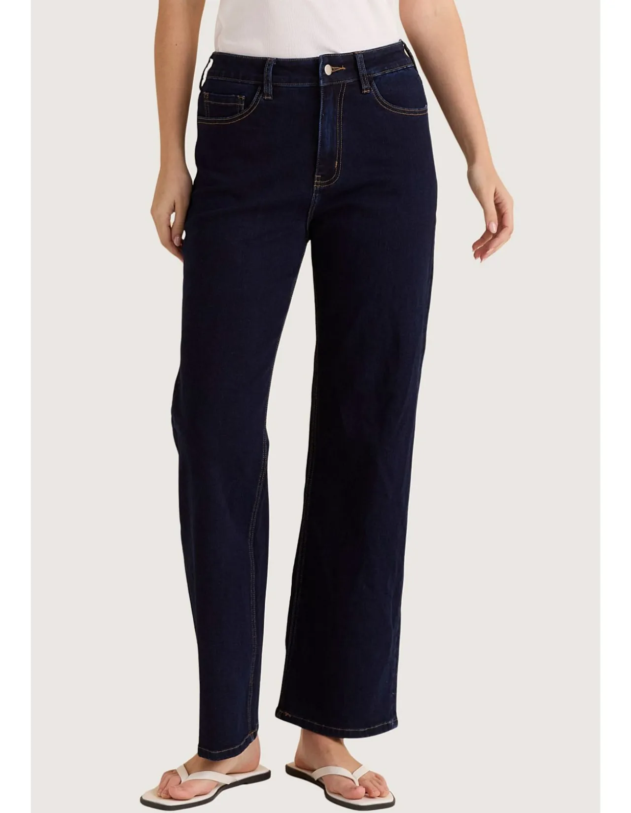 Straight Leg Indigo Stretch Denim Jeans