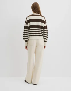 Stripe Crop Crew Neck Knit