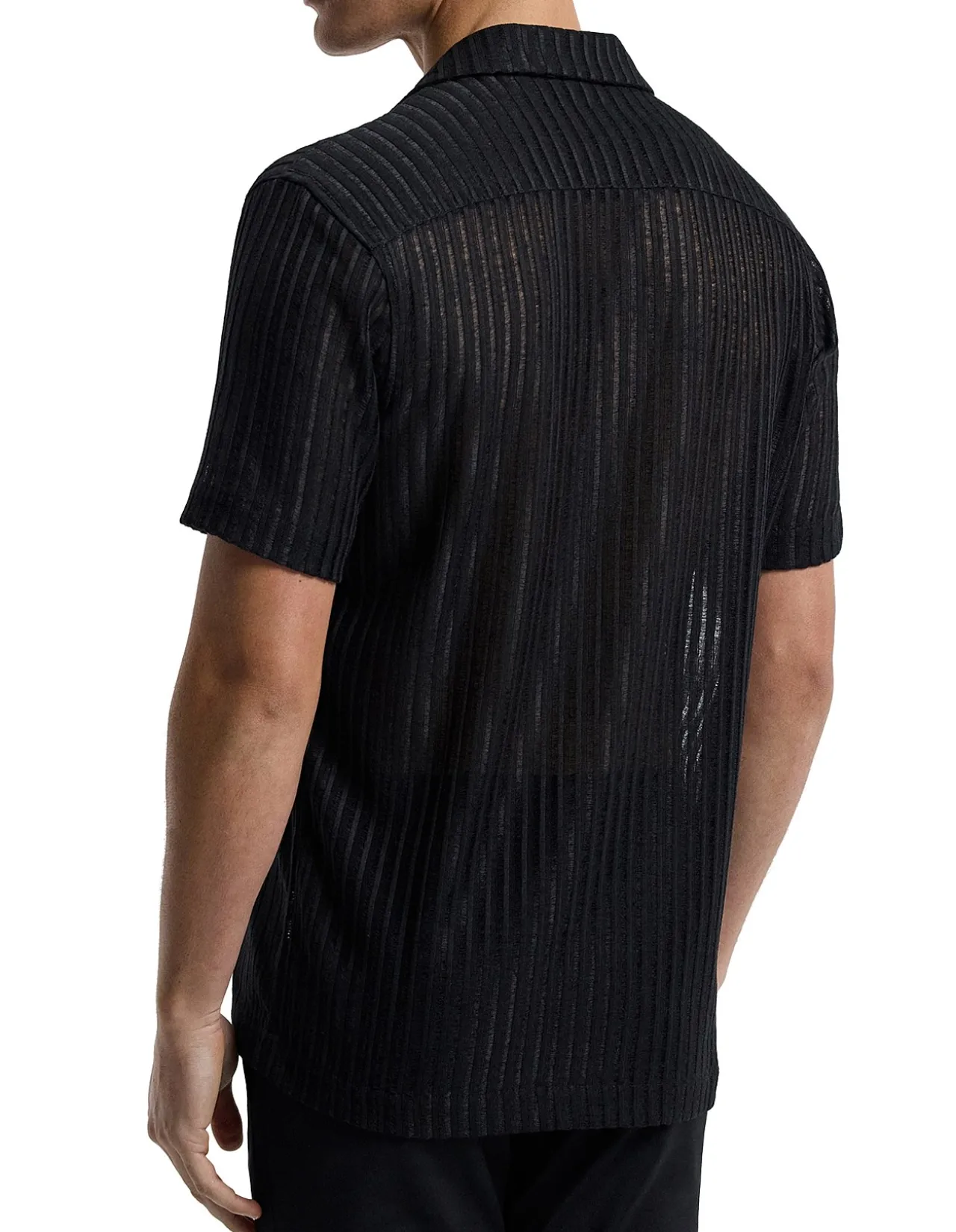 STRIPED OPEN KNIT SS SHIRT