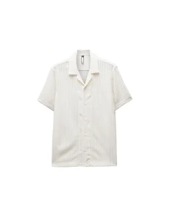 STRIPED OPEN KNIT SS SHIRT