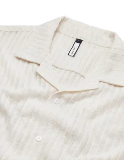STRIPED OPEN KNIT SS SHIRT