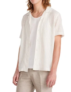 STRIPED OPEN KNIT SS SHIRT