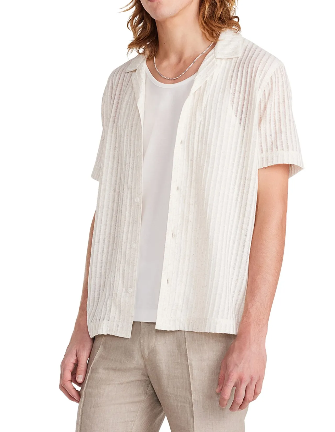 STRIPED OPEN KNIT SS SHIRT