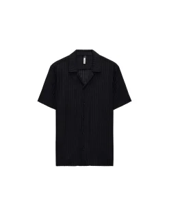 STRIPED OPEN KNIT SS SHIRT