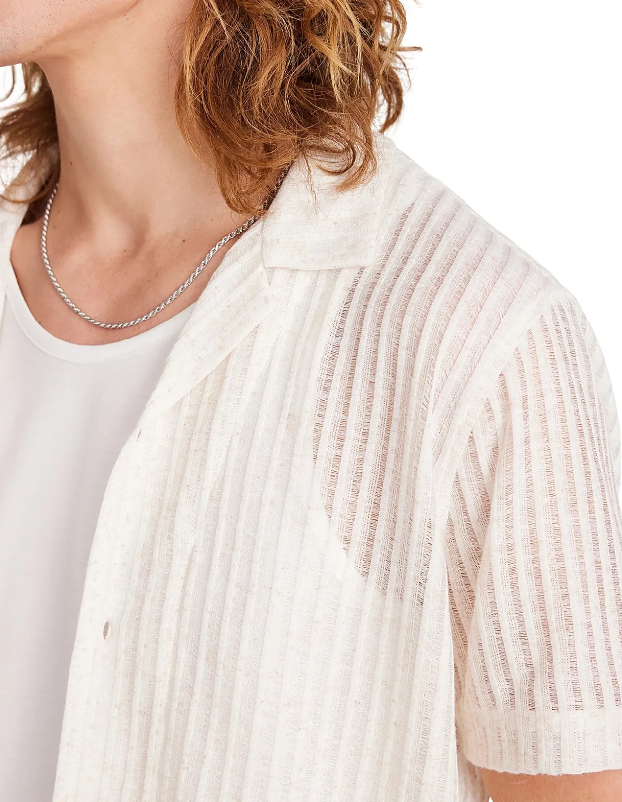 STRIPED OPEN KNIT SS SHIRT