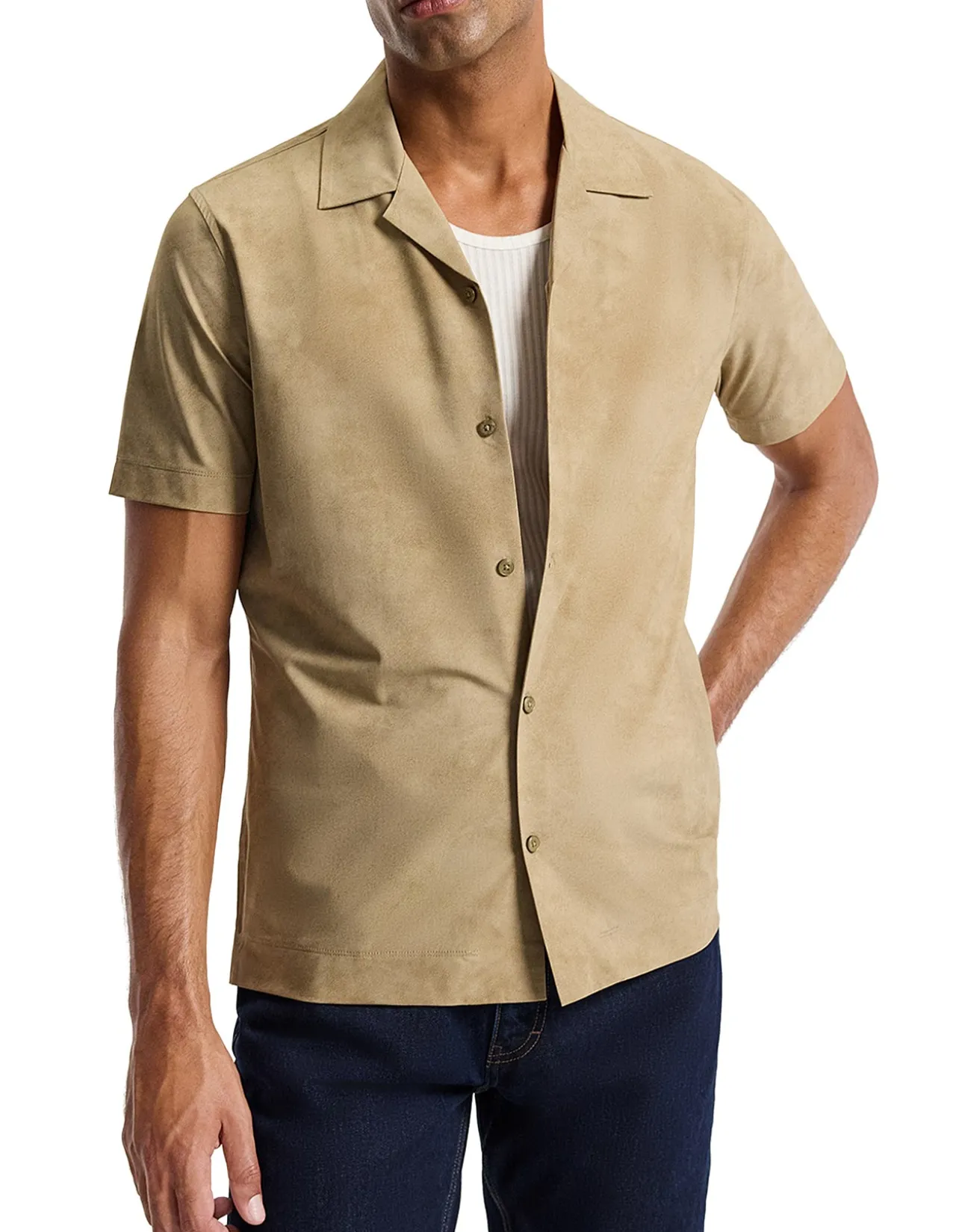 SUEDE LOOK CUBAN COLLAR SHIRT