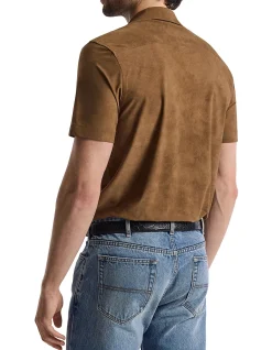 SUEDE LOOK CUBAN COLLAR SHIRT