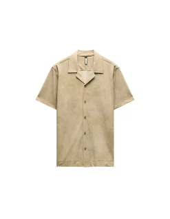 SUEDE LOOK CUBAN COLLAR SHIRT