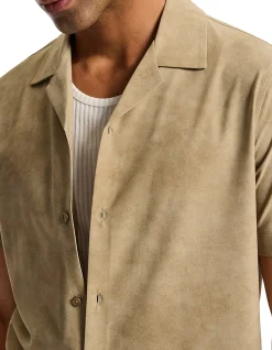 SUEDE LOOK CUBAN COLLAR SHIRT