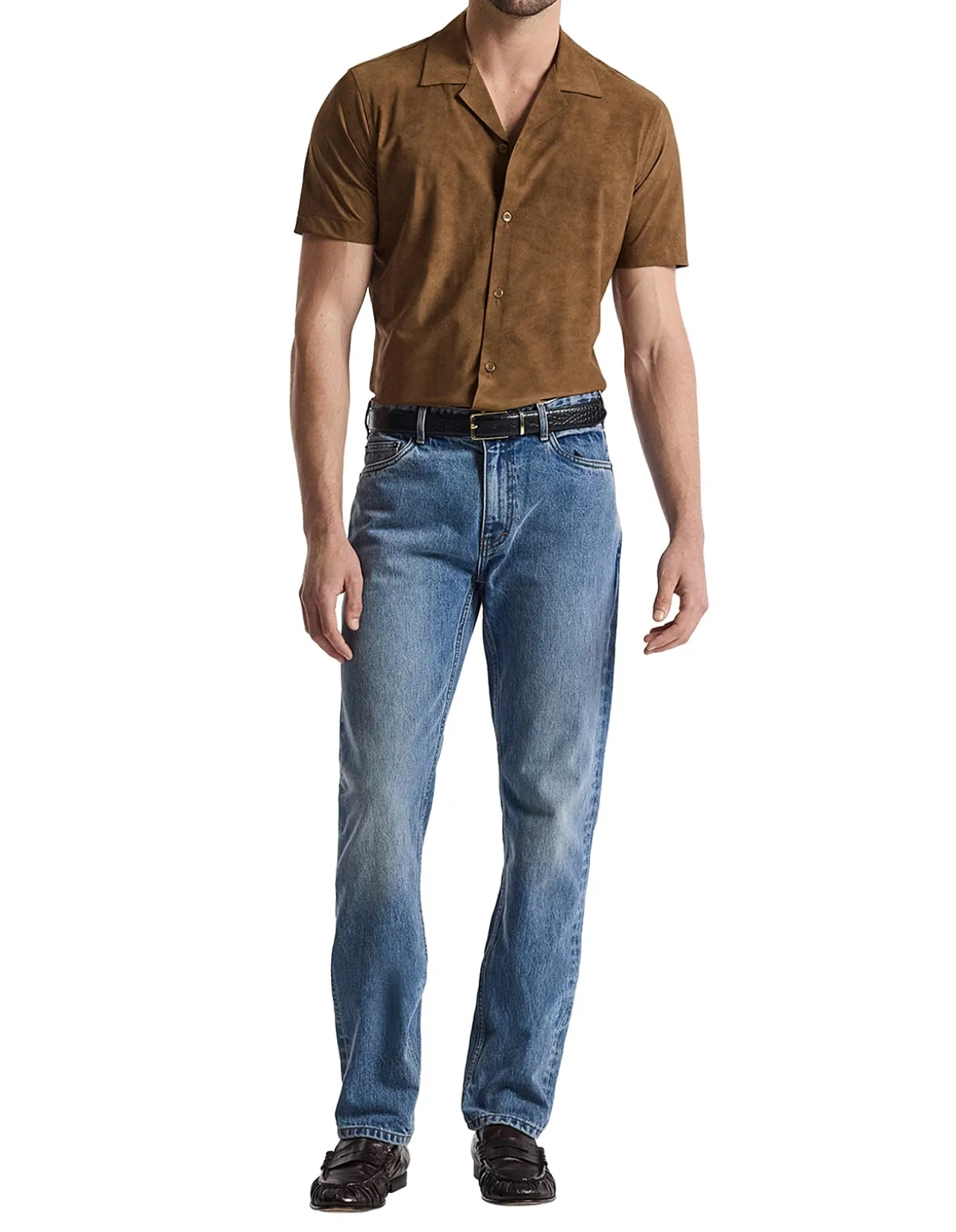 SUEDE LOOK CUBAN COLLAR SHIRT