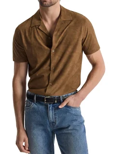 SUEDE LOOK CUBAN COLLAR SHIRT