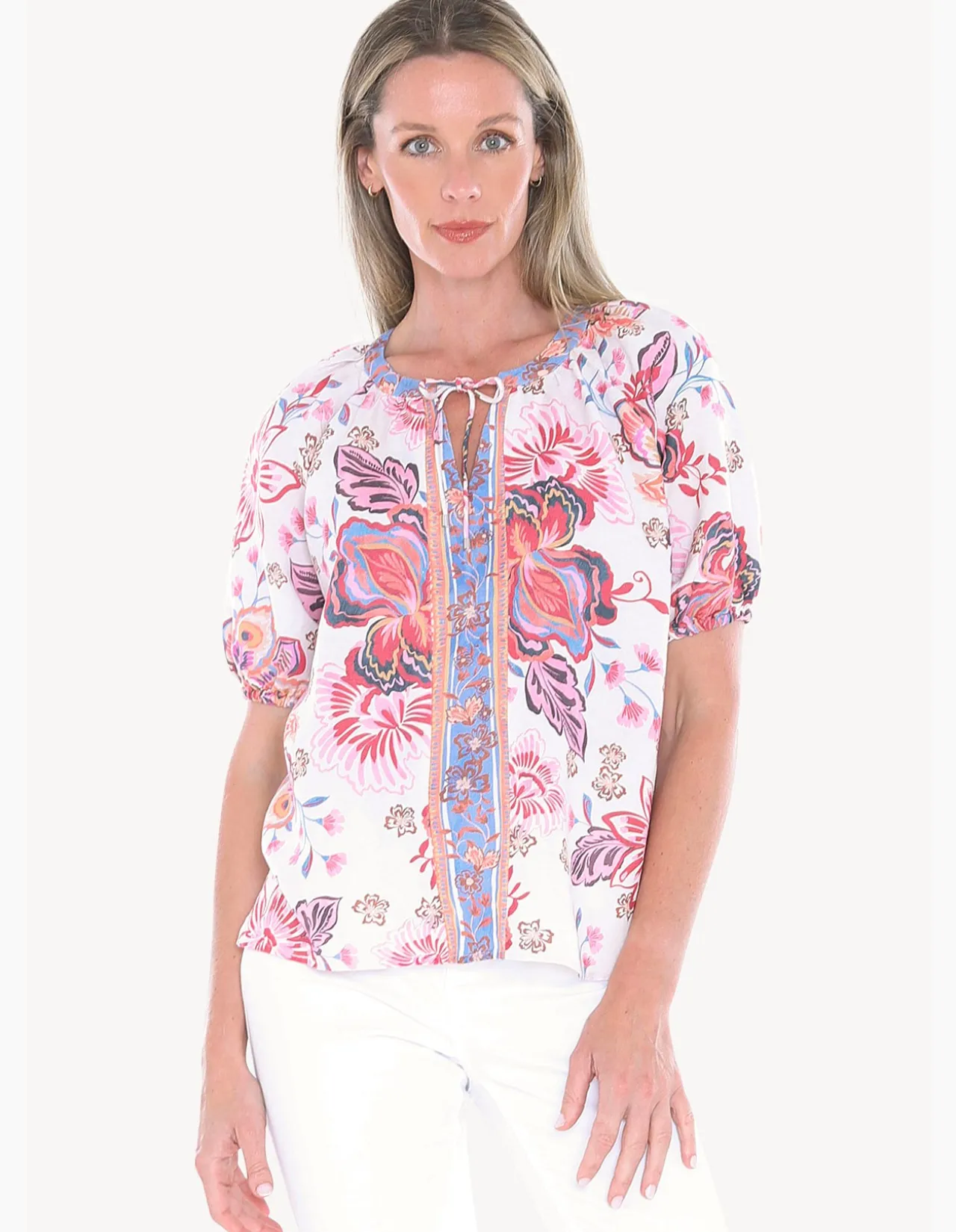 Sweet Iris Tie Neck Floral Top