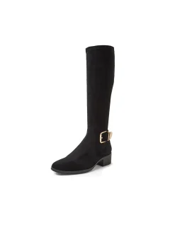 Tabloid Gold Buckle Stretch Knee High Boots