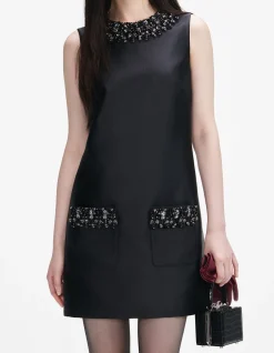 Taffeta Embellished Trim Mini Dress