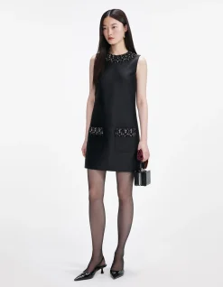Taffeta Embellished Trim Mini Dress