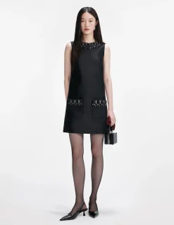 Taffeta Embellished Trim Mini Dress