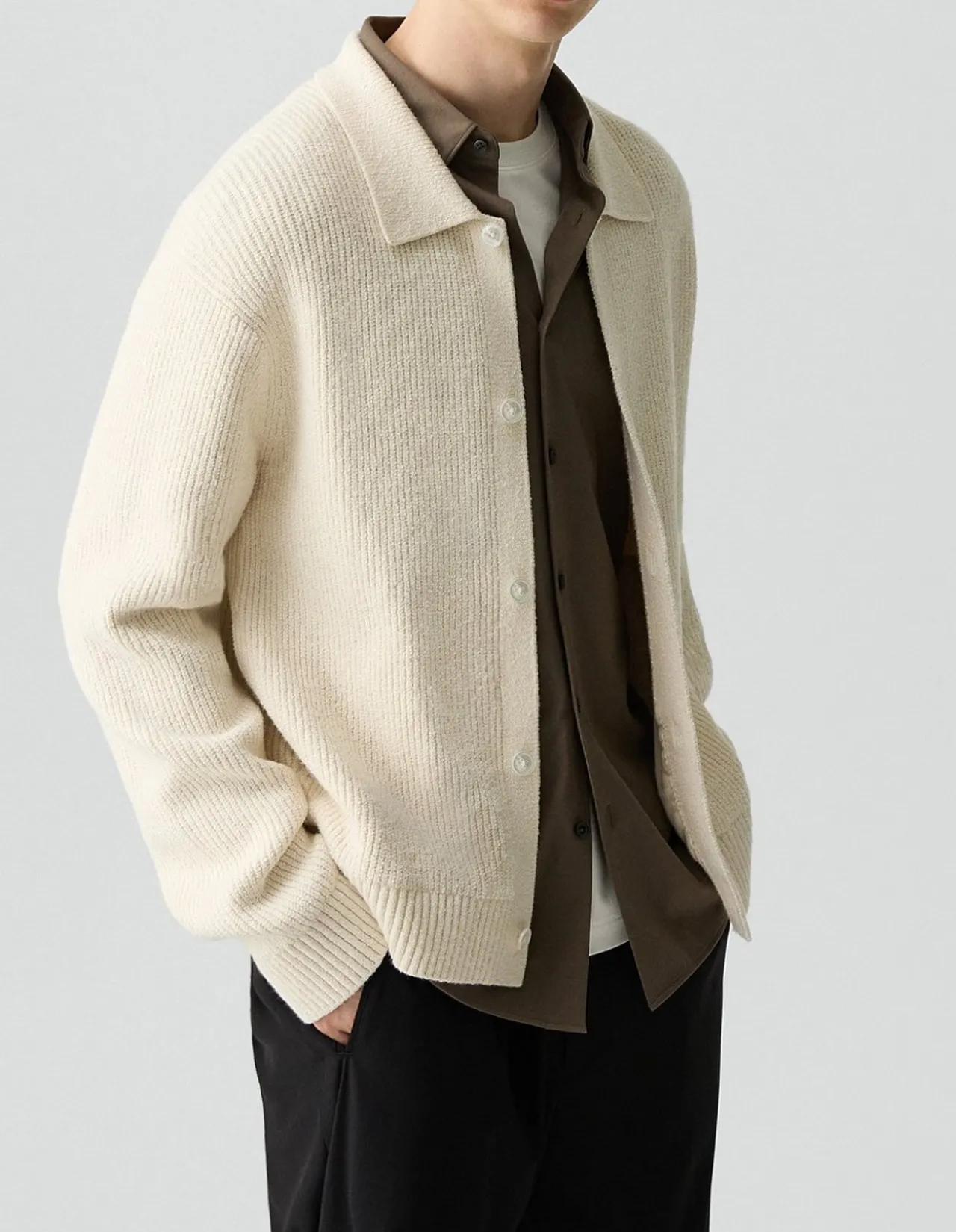 Textured Cardigan in Cotton Silk Slub