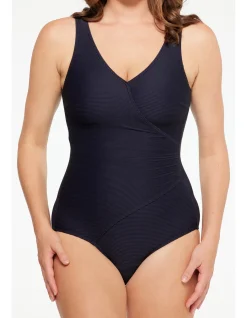 Textured Rib Surplice One Piece Swimsuit