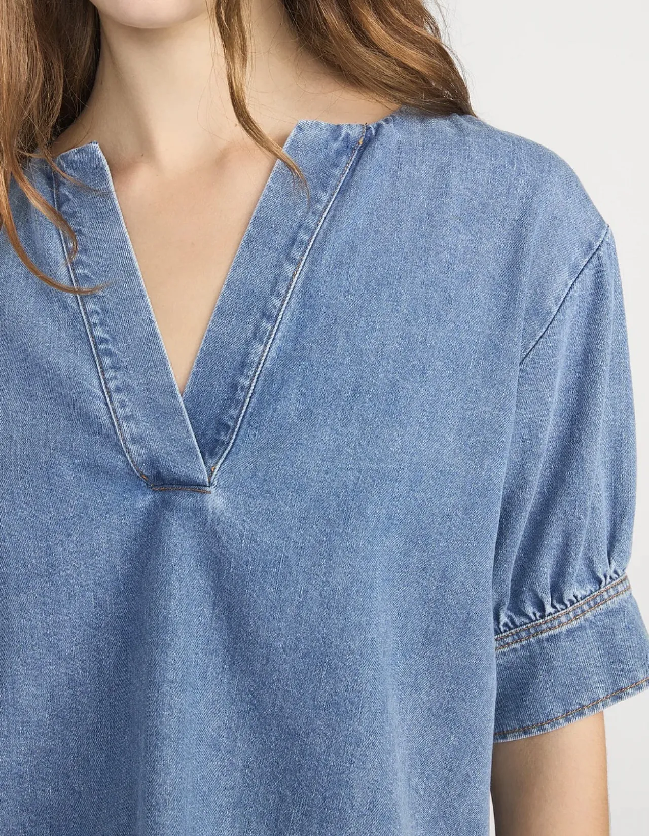 The Denim V-Neck Popover Top