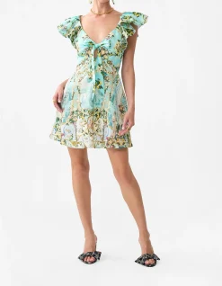 TIE FRONT FRILL SLEEVE SHORT DRESS