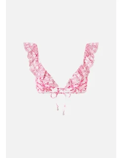 TIE FRONT TRI BIKINI TOP W FRILL NECK