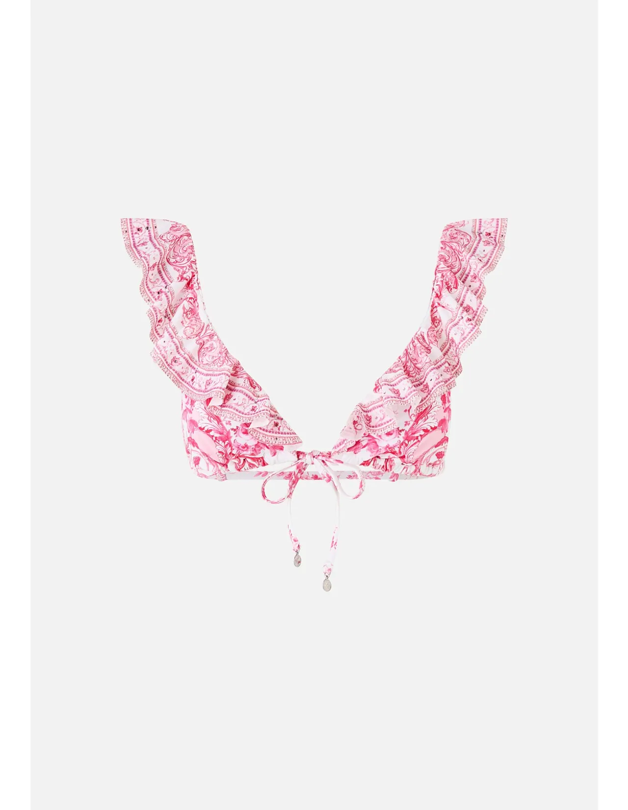 TIE FRONT TRI BIKINI TOP W FRILL NECK