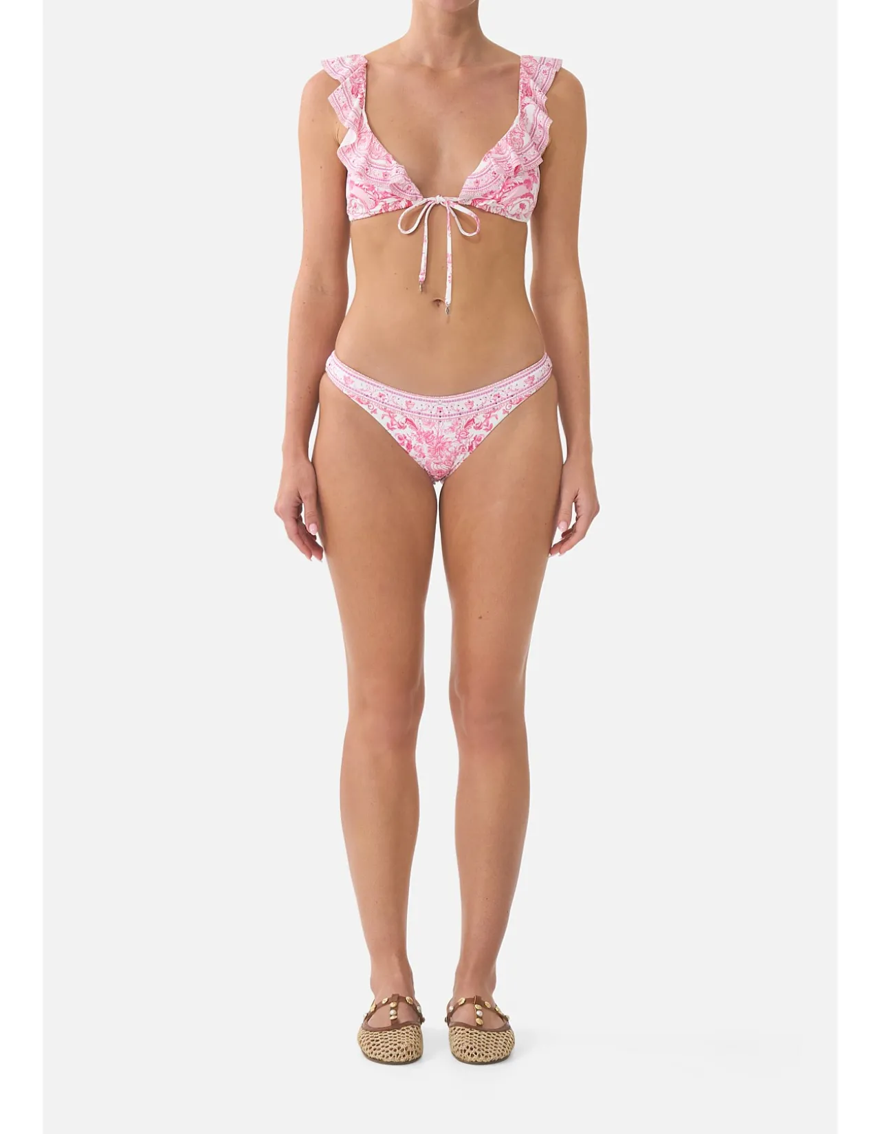 TIE FRONT TRI BIKINI TOP W FRILL NECK