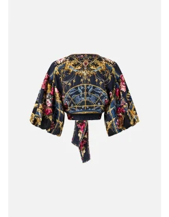 TIE FRONT PUFF SLEEVE TOP