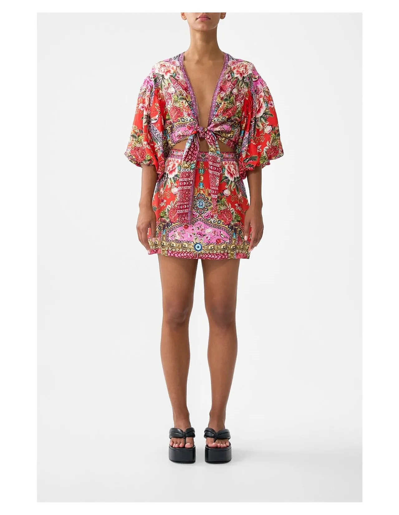 TIE FRONT PUFF SLEEVE TOP