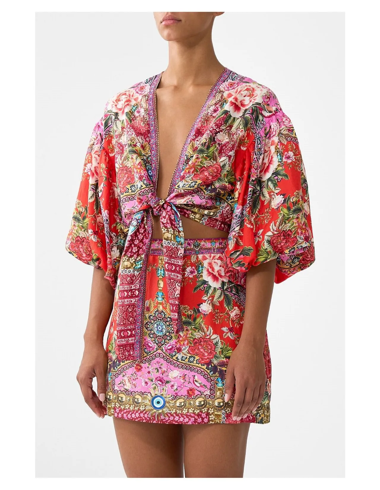 TIE FRONT PUFF SLEEVE TOP